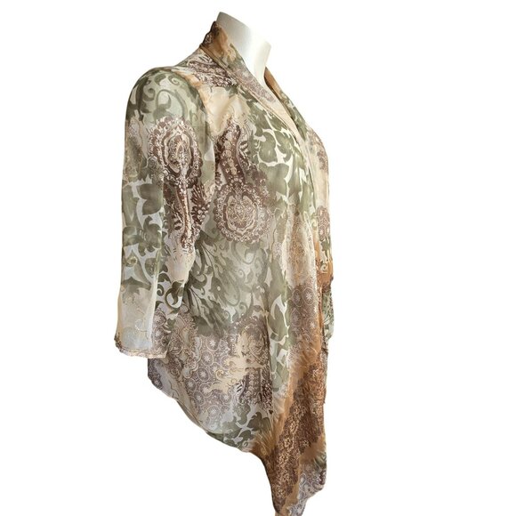 Paisley Kimono Shawl Cardigan Wrap Brown and Green and Gold OS  JJ4028 - Picture 4 of 9